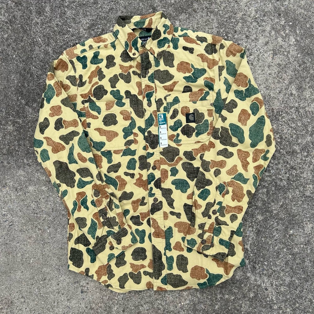 Carhartt Men’s Camo Button-Down Shirt in Yellow, Green, Brown